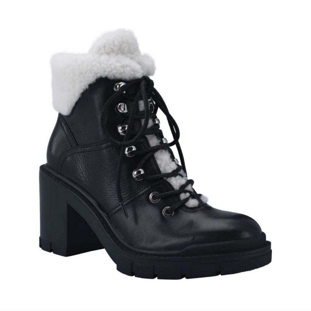 Marc Fisher Vacinta Genuine Leather Shearling Bootie Drsigner Sherpa Fur  #449